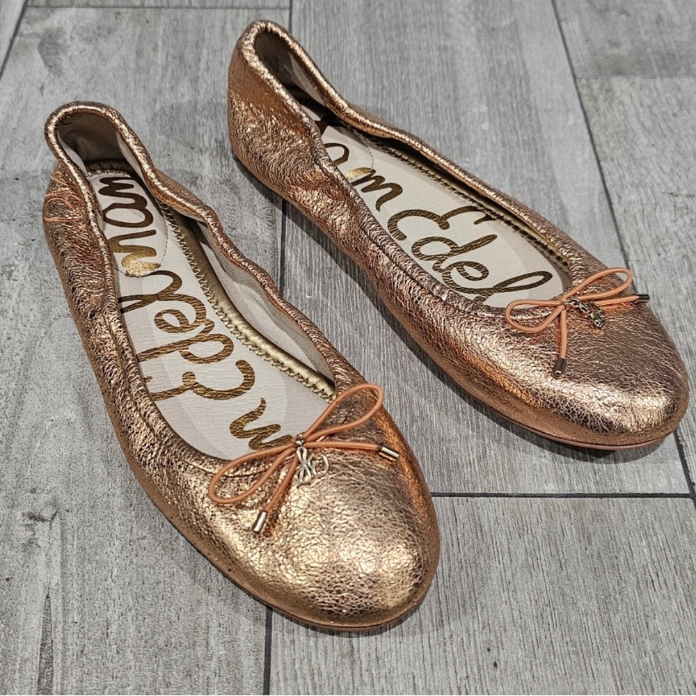 SAM EDELMAN Felicia Metallic Copper Gold Leather Ballet Flats 7.5M